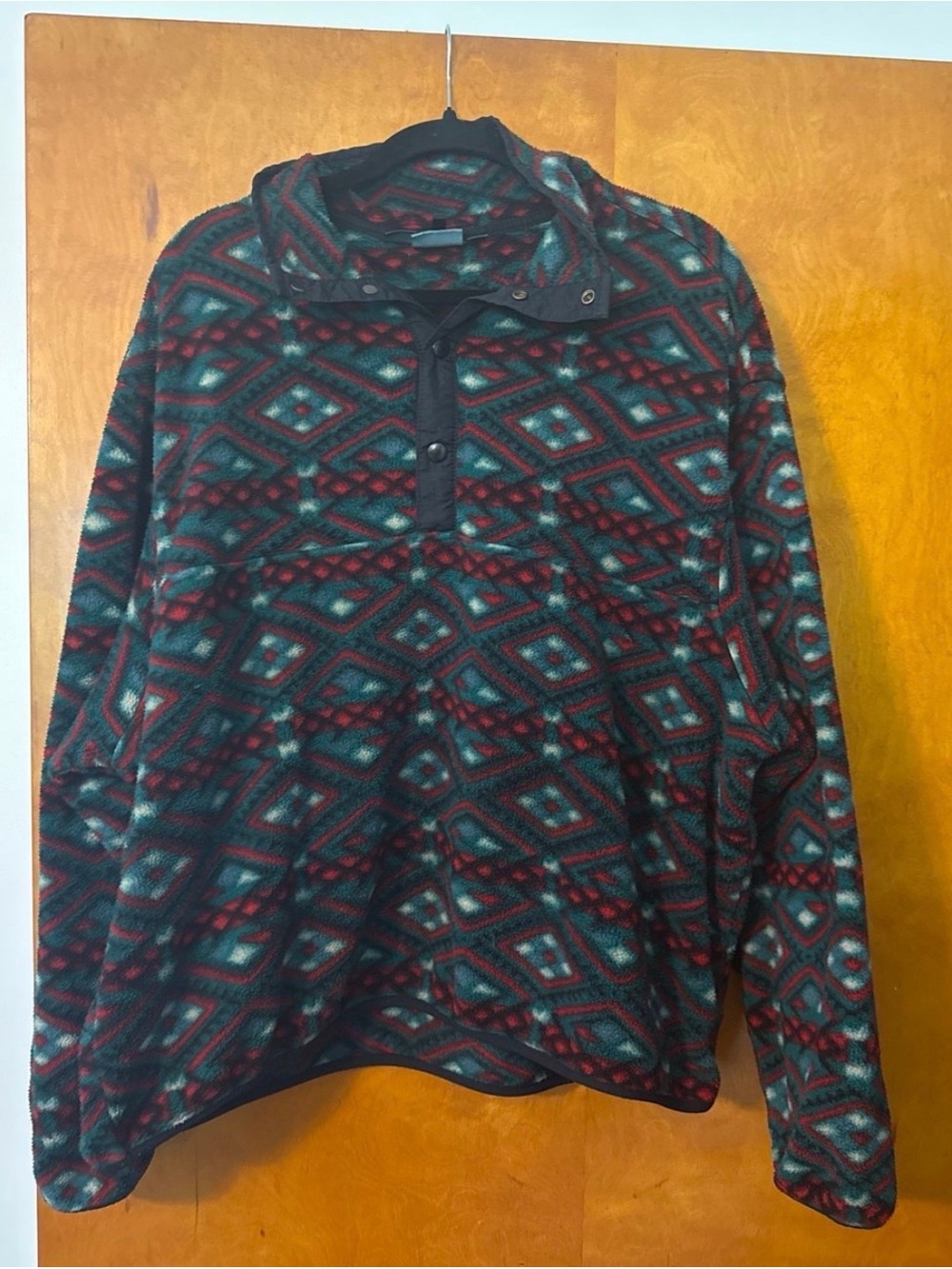 Woolrich Geometric Pattern Pullover Fleece - Red & Green